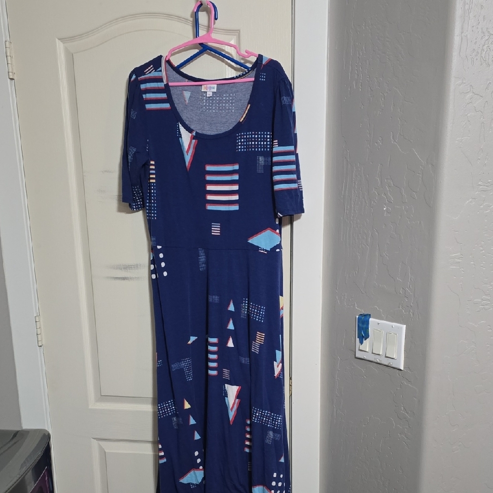 LuLaRoe Geometric Patterned Blue Maxi Dress